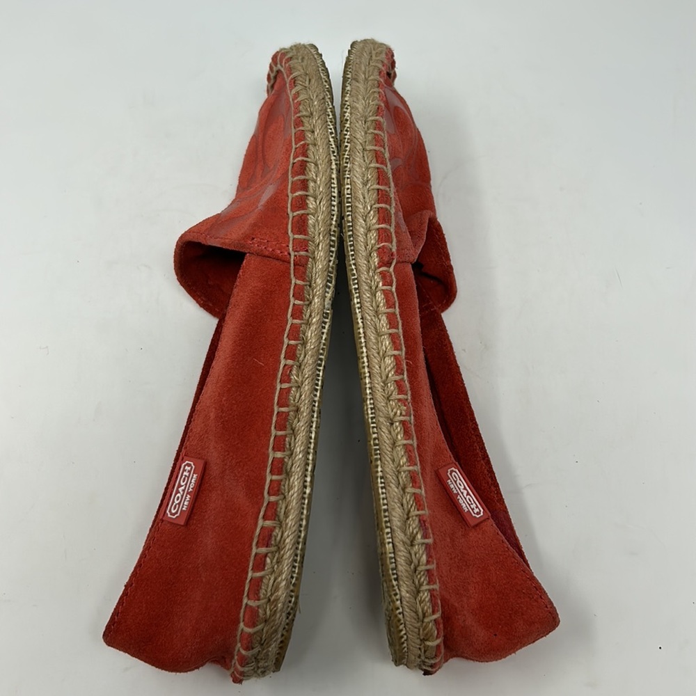Coach June Coral Signature Logo Embossed Suede Leather Espadrille Flats Size 7.5 - Picture 8 of 14
